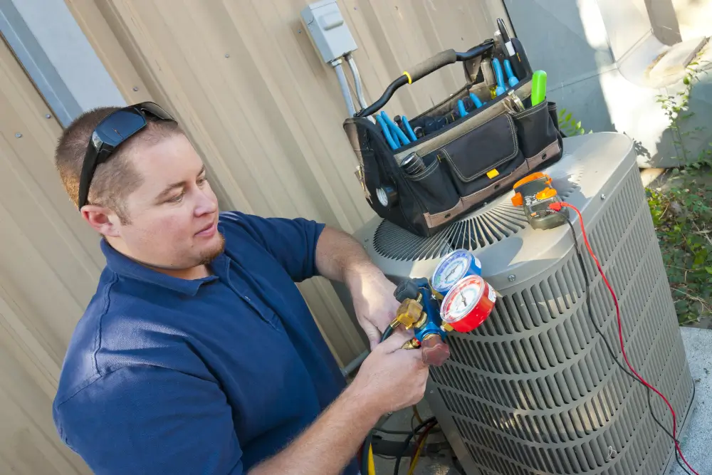 Central air conditioning condenser installed during a swamp cooler conversion